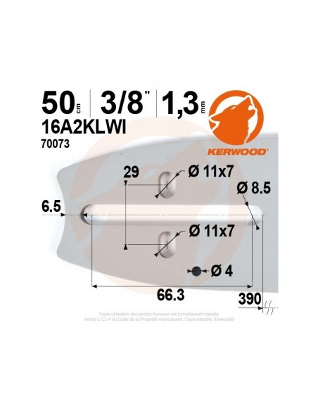 Guide tronçonneuse Kerwood. 50 cm. 3/8. 1,3 mm"