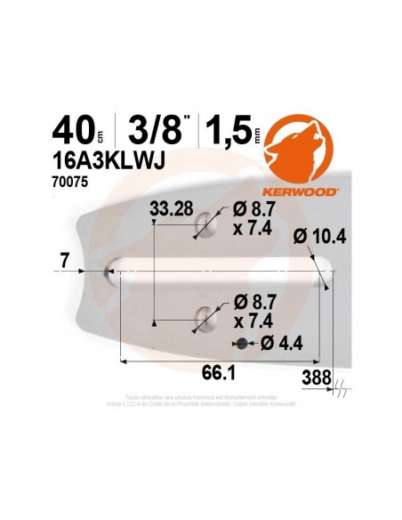 Guide tronçonneuse Kerwood. 40 cm. 3/8. 1,5 mm"