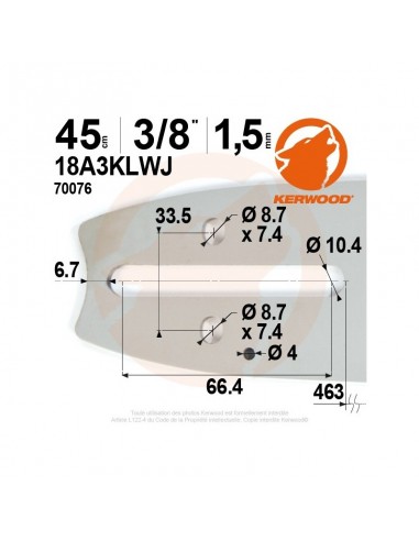 Guide tronçonneuse Kerwood. 45 cm. 3/8. 1,5 mm"