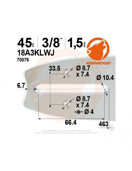 Guide tronçonneuse Kerwood. 45 cm. 3/8. 1,5 mm"