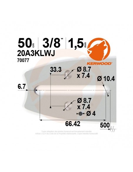 Guide tronçonneuse Kerwood. 50 cm. 3/8. 1,5 mm"