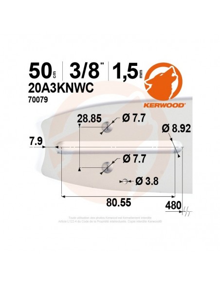 Guide tronçonneuse Kerwood. 50 cm, 3/8. 1,5 mm"