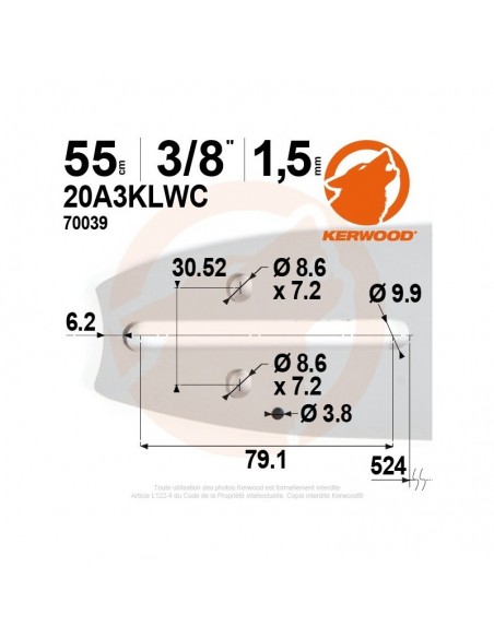 Guide tronçonneuse Kerwood. 55 cm, 3/8". 1,5 mm