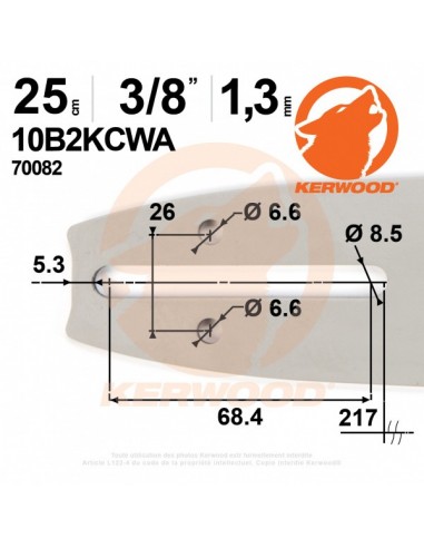 Guide tronçonneuse Kerwood. 25 cm. 3/8". 1,3 mm. 10B2KCWA