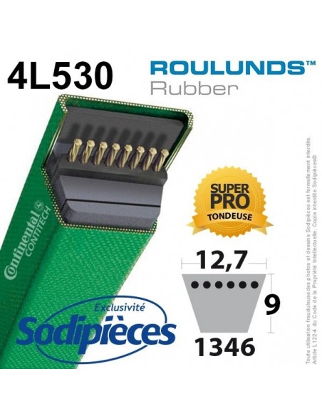 Courroie tondeuse 4L530 Roulunds Continental 12,7 x 9 x 1346 mm