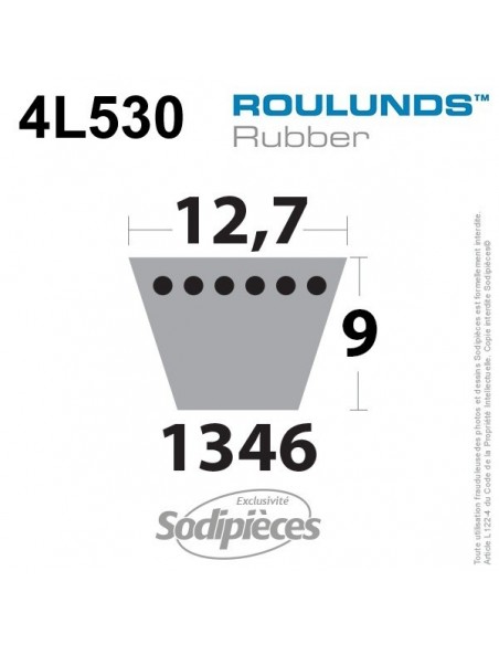 Courroie tondeuse 4L530 Roulunds Continental 12,7 x 9 x 1346 mm