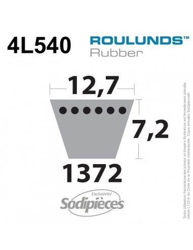 Courroie tondeuse 4L540 Roulunds Continental 12,7 x 7,2 x 1372 mm