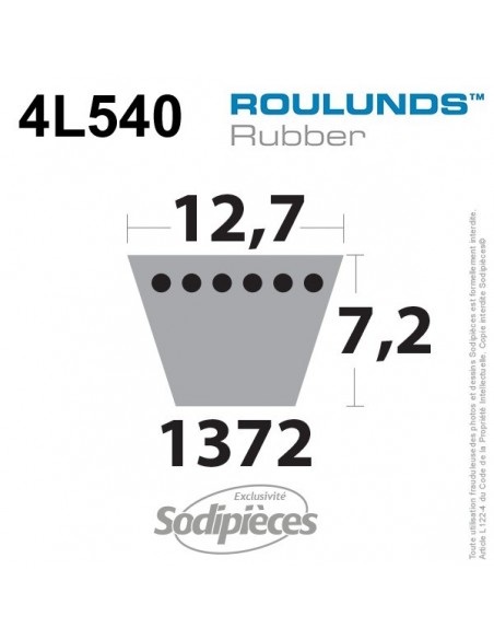 Courroie tondeuse 4L540 Roulunds Continental 12,7 x 7,2 x 1372 mm
