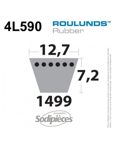 Courroie tondeuse 4L590 Roulunds Continental 12,7 x 7,2 x 1499 mm