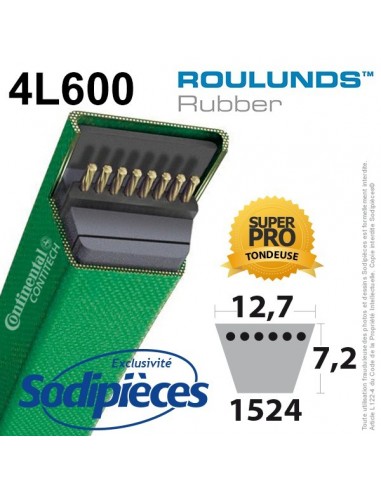 Courroie tondeuse 4L600 Roulunds Continental 12,7 x 7,2 x 1524 mm