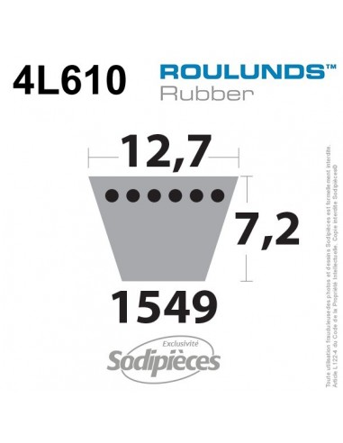 Courroie tondeuse 4L610 Roulunds Continental 12,7 x 7,2 x 1549 mm
