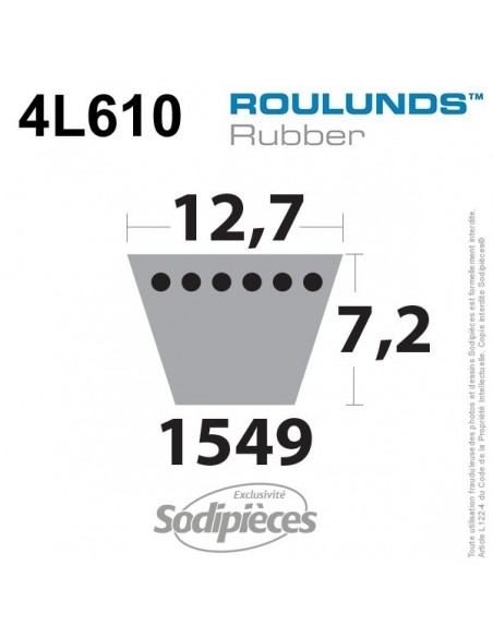 Courroie tondeuse 4L610 Roulunds Continental 12,7 x 7,2 x 1549 mm