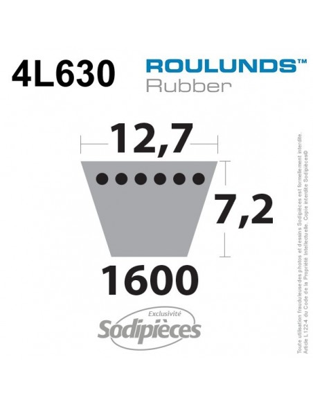 Courroie tondeuse 4L630 Roulunds Continental 12,7 x 7,2 x 1600 mm