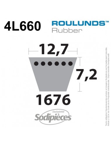 Courroie tondeuse 4L660 Roulunds Continental 12,7 x 7,2 x 1676 mm