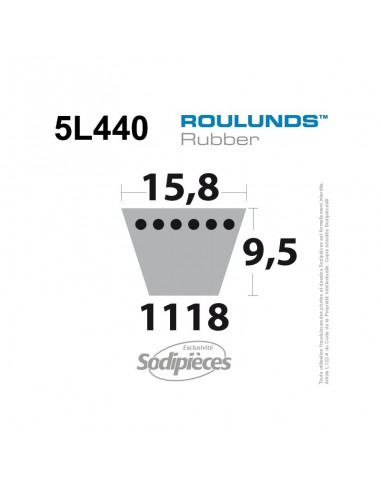 Courroie tondeuse 5L440 Roulunds Continental 15,8 x 9,5 x 1118 mm