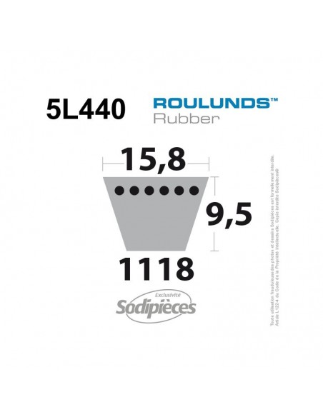 Courroie tondeuse 5L440 Roulunds Continental 15,8 x 9,5 x 1118 mm