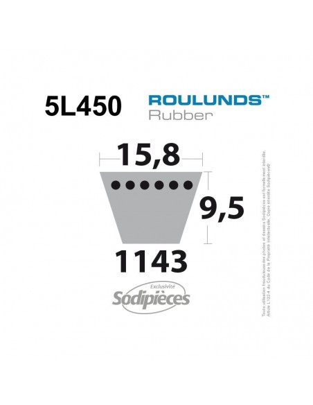 Courroie tondeuse 5L450 Roulunds Continental 15,8 x 9,5 x 1143 mm