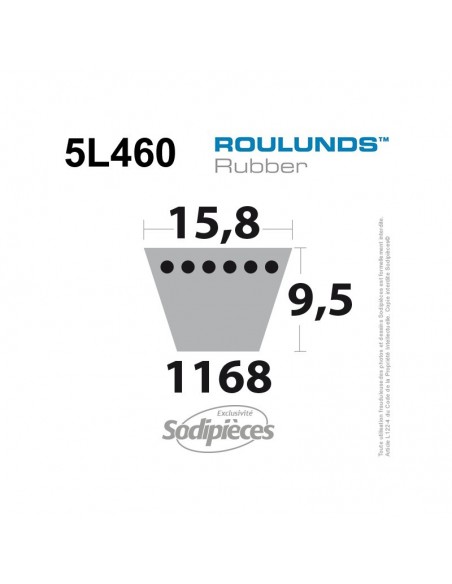 Courroie tondeuse 5L460 Roulunds Continental 15,8 x 9,5 x 1168 mm