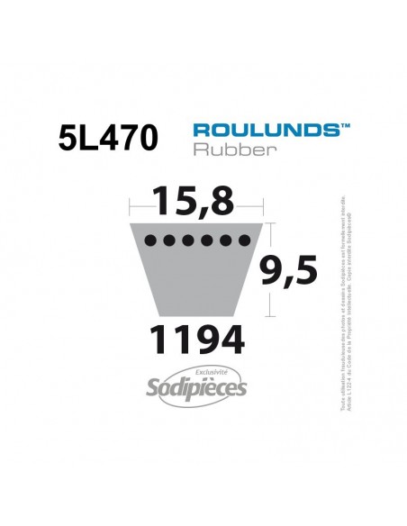 Courroie tondeuse 5L470 Roulunds Continental 15,8 x 9,5 x 1194 mm