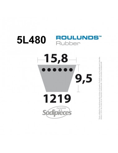 Courroie tondeuse 5L480 Roulunds Continental 15,8 x 9,5 x 1219 mm