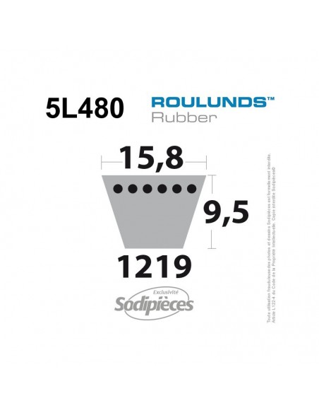 Courroie tondeuse 5L480 Roulunds Continental 15,8 x 9,5 x 1219 mm