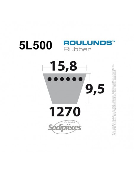 Courroie tondeuse 5L500 Roulunds Continental 15,8 x 9,5 x 1270 mm