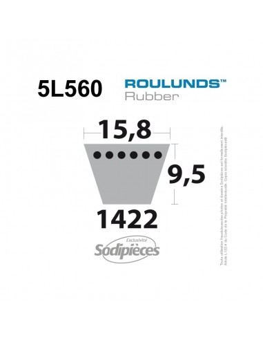 Courroie tondeuse 5L560 Roulunds Continental 15,8 x 9,5 x 1422 mm