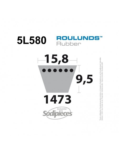 Courroie tondeuse 5L580 Roulunds Continental 15,8 x 9,5 x 1473 mm