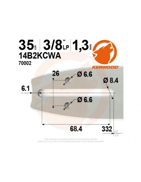 Guide tronçonneuse Kerwood. 30 cm. 3/8"LP. 1,3 mm. 12B2KCWA