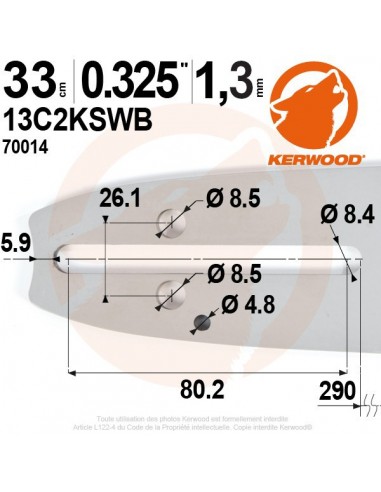 Guide tronçonneuse Kerwood. 38 cm. 0,325. 1,3 mm"