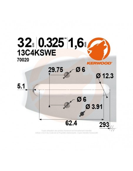 Guide tronçonneuse Kerwood. 33 cm. 0,325". 1,3 mm. 13C2KSWB
