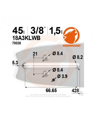 Guide tronçonneuse Kerwood. 45 cm. 3/8". 1,5 mm. 18A3KLWB