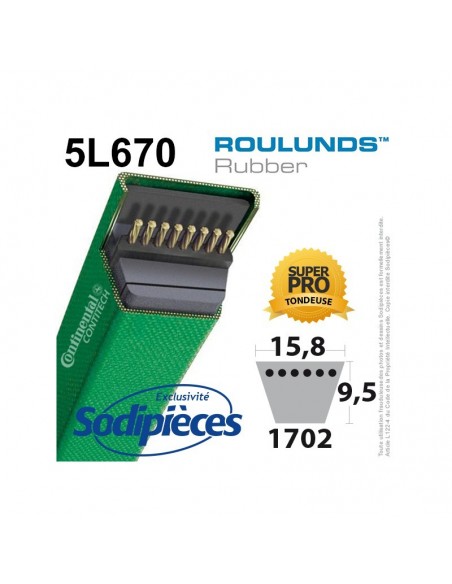 Courroie tondeuse 5L670 Roulunds Continental 15,8 x 9,5 x 1702 mm