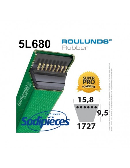 Courroie tondeuse 5L680 Roulunds Continental 15,8 x 9,5 x 1727 mm