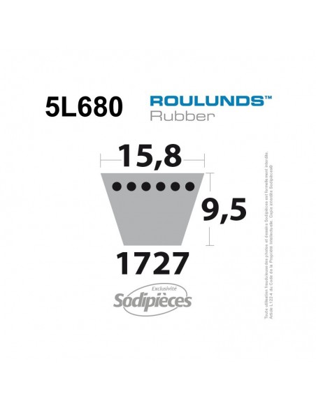 Courroie tondeuse 5L680 Roulunds Continental 15,8 x 9,5 x 1727 mm