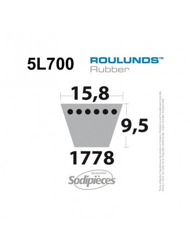 Courroie tondeuse 5L700 Roulunds Continental 15,8 x 9,5 x 1778 mm