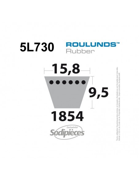 Courroie tondeuse 5L730 Roulunds Continental 15,8 x 9,5 x 1854 mm