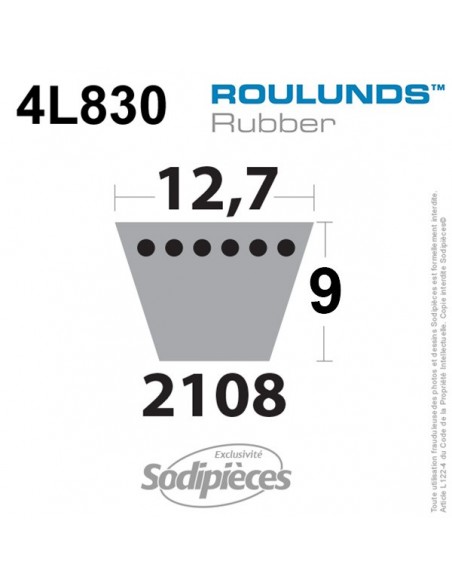 Courroie tondeuse 4L830 Roulunds Continental 12,7 x 7,2 x 2108 mm