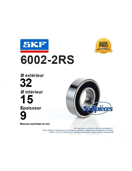 Roulement à billes 6002-2RS SKF. Double étanchéité