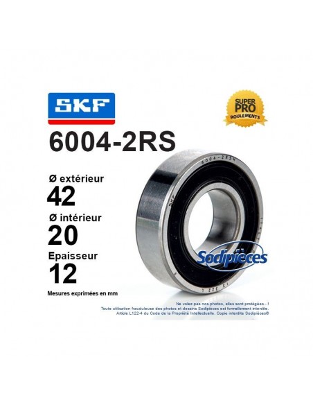 Roulement à billes 6004-2RS SKF. Double étanchéité