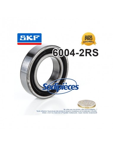 Roulement à billes 6004-2RS SKF. Double étanchéité