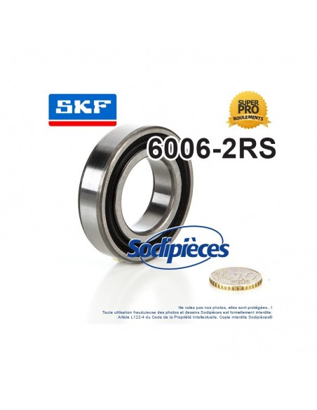 Roulement à billes 6006-2RS SKF. Double étanchéité