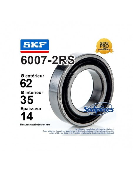 Roulement à billes 6007-2RS SKF. Double étanchéité