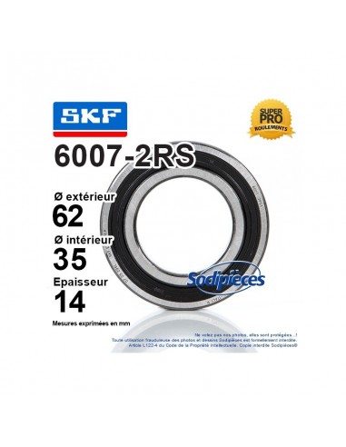Roulement à billes 6007-2RS SKF. Double étanchéité