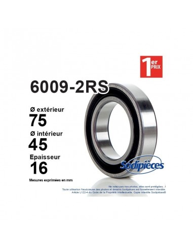 Roulement à billes 6009-2RS 1er Prix. Double étanchéité