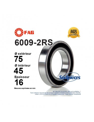 Roulement à billes 6009-2RS FAG. Double étanchéité
