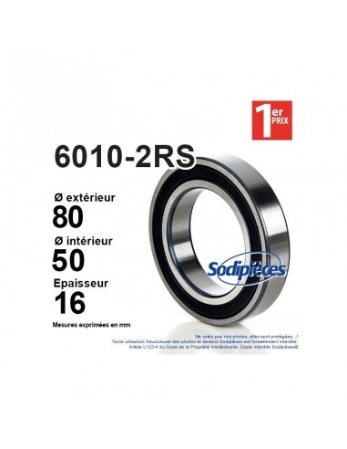 Roulement à billes 6010-2RS 1er Prix. Double étanchéité