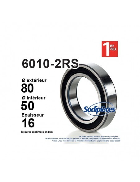 Roulement à billes 6010-2RS 1er Prix. Double étanchéité
