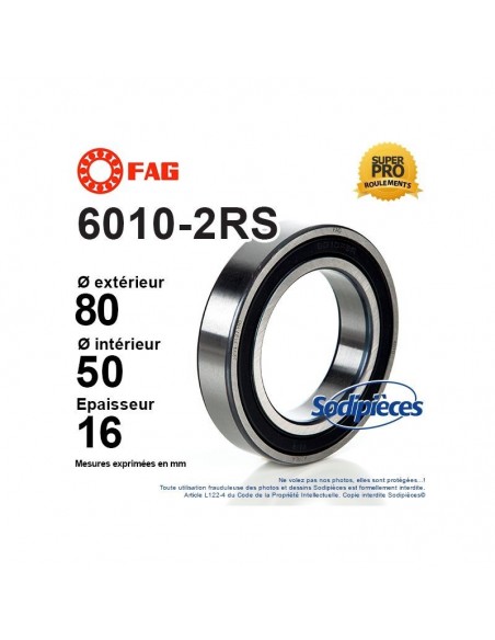 Roulement à billes 6010-2RS FAG. Double étanchéité