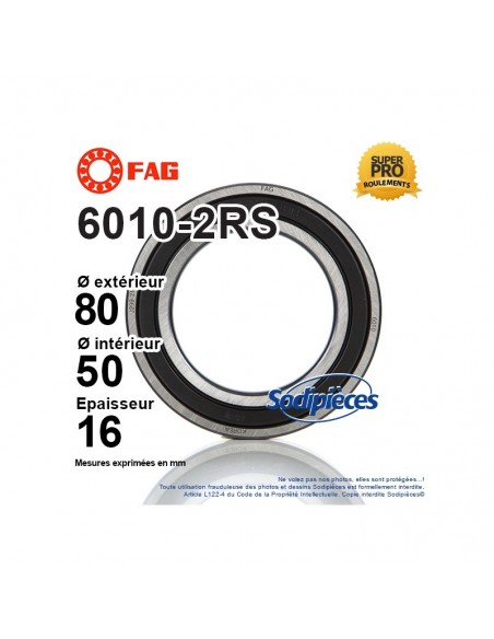 Roulement à billes 6010-2RS FAG. Double étanchéité